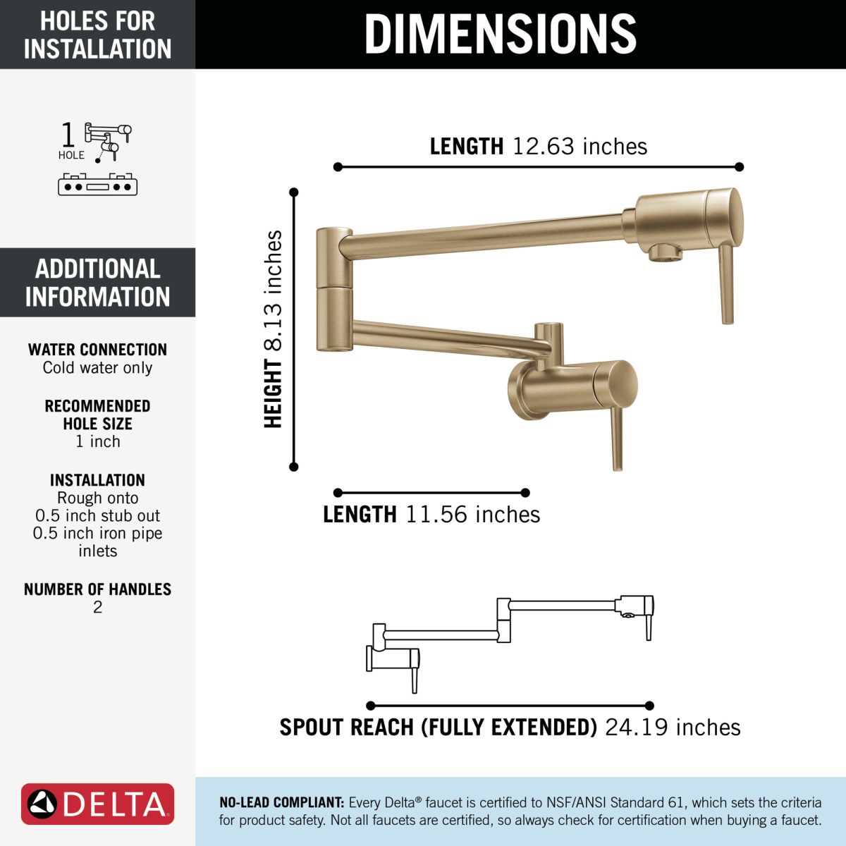 DELTA Other Contemporary Wall Mount Pot Filler — Champagne Bronze
