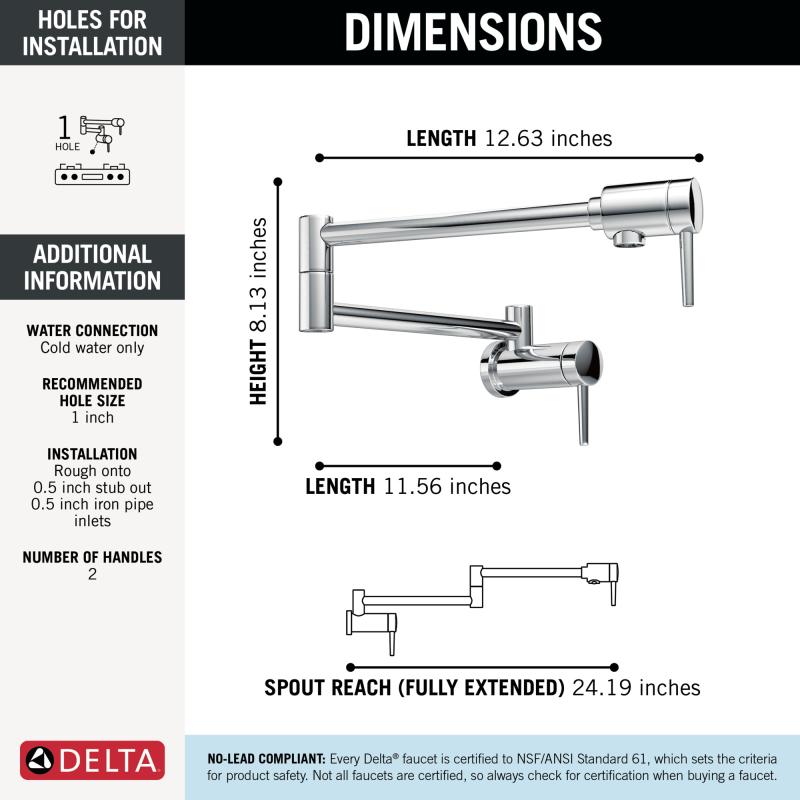 DELTA Other Contemporary Wall Mount Pot Filler — Chrome