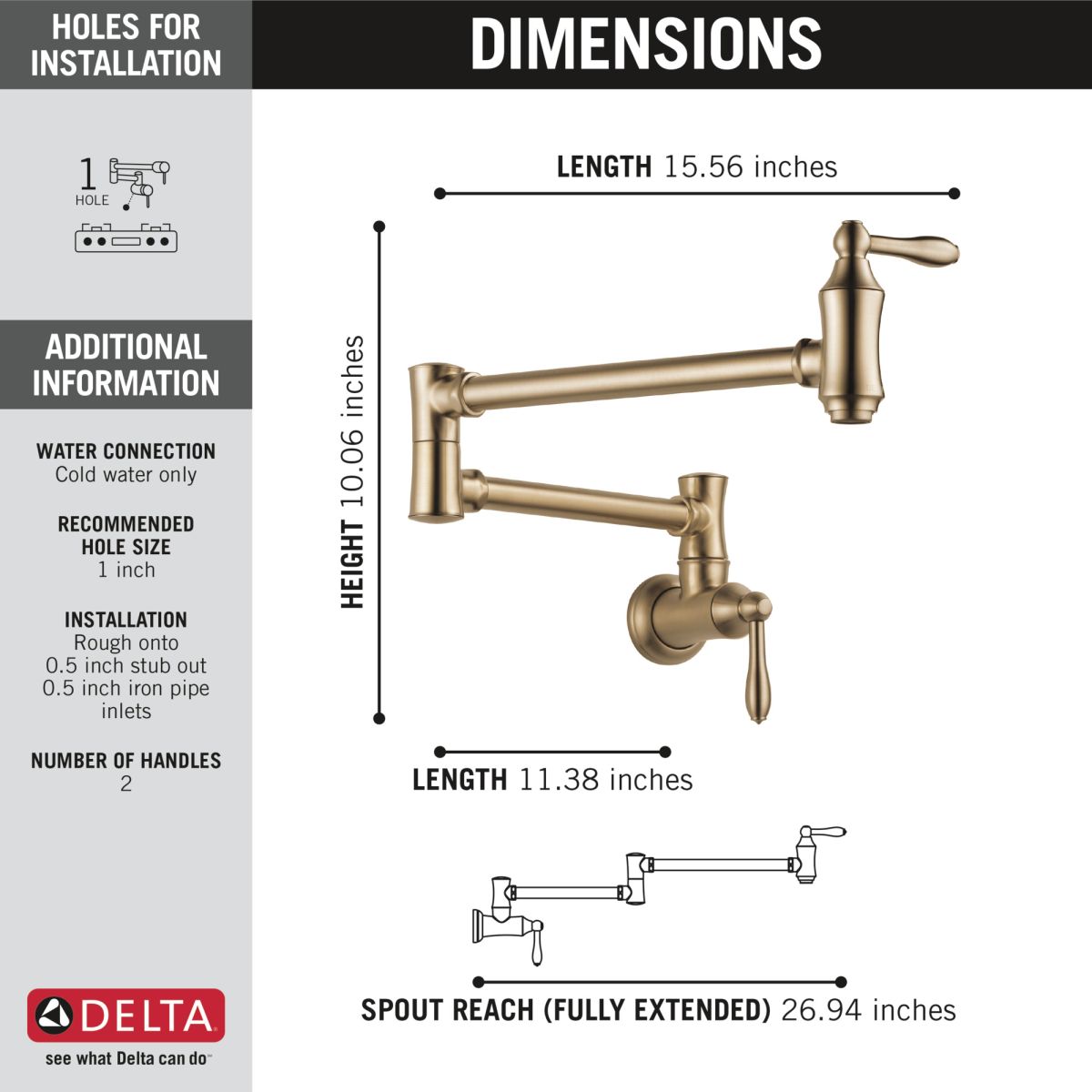 DELTA Other Traditional Wall Mount Pot Filler — Champagne Bronze