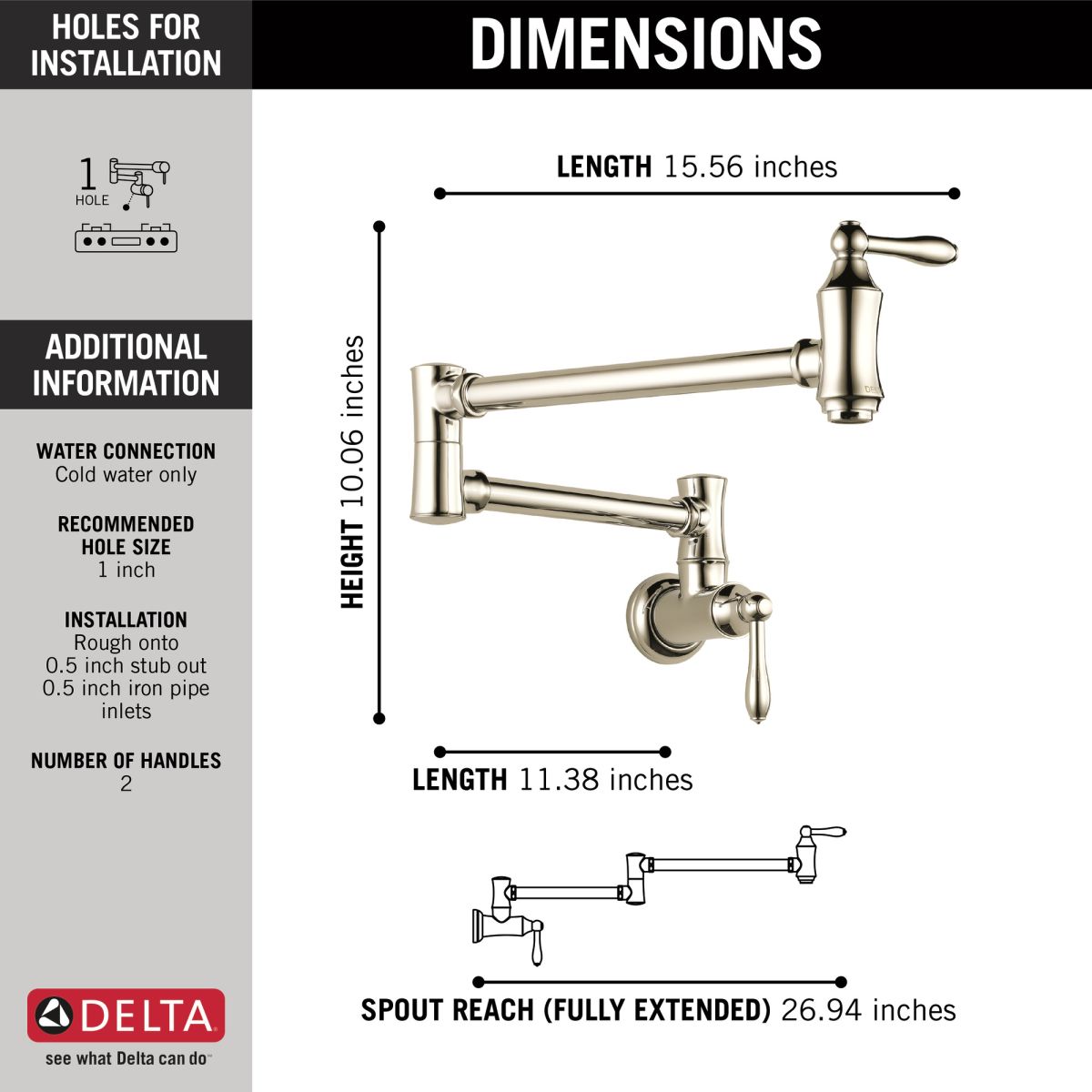 DELTA Other Traditional Wall Mount Pot Filler — Polished Nickel