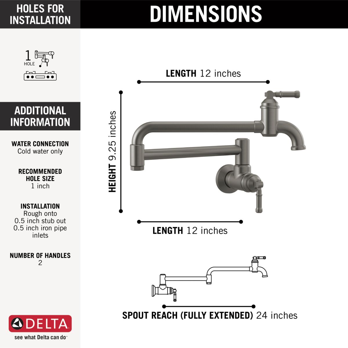 DELTA Broderick Wall Mount Pot Filler — Black Stainless