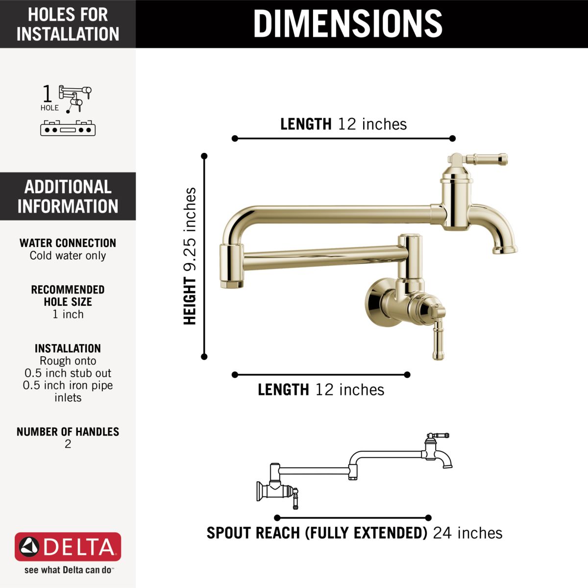 DELTA Broderick Wall Mount Pot Filler — Polished Nickel