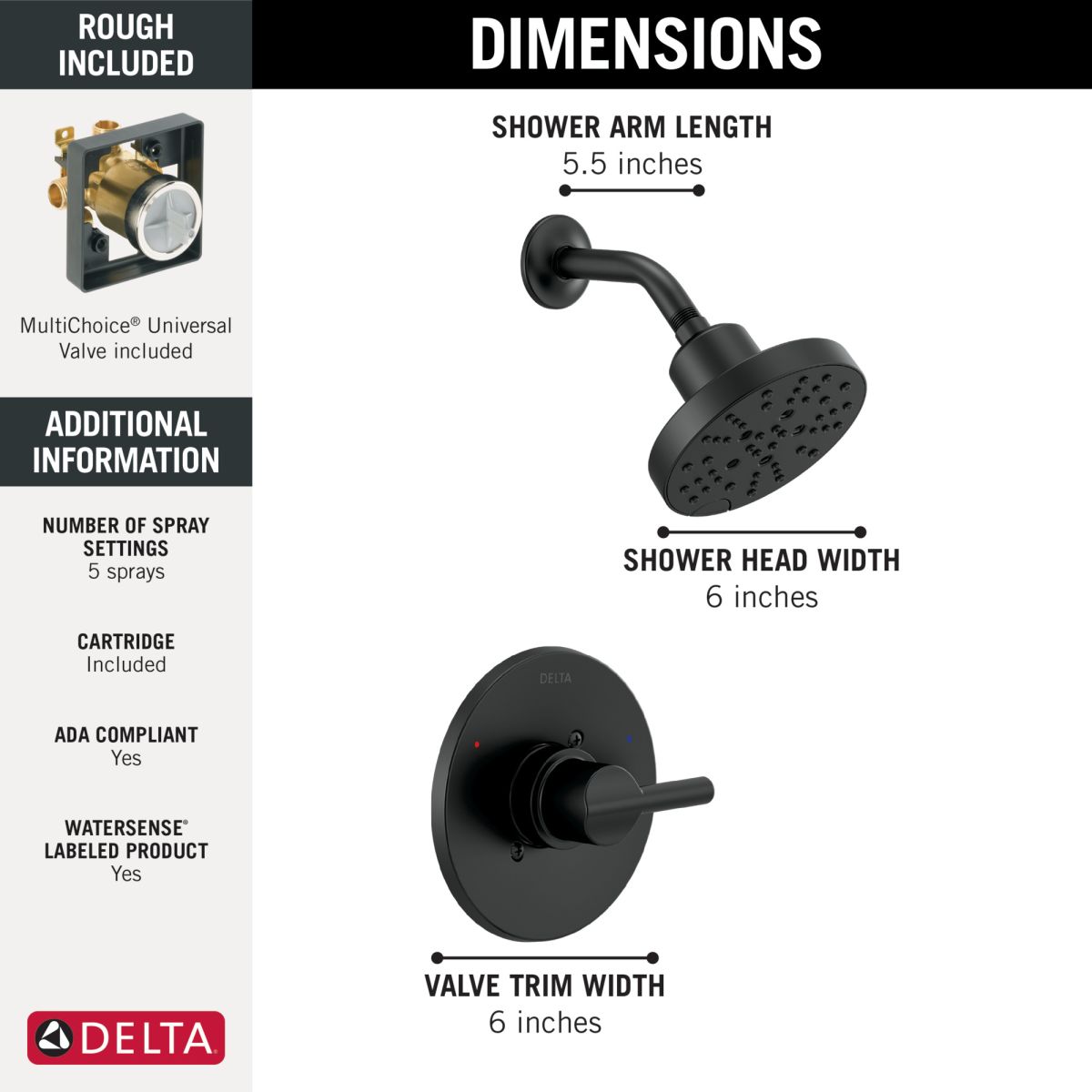 DELTA Nicoli Monitor 14 Series H2Okinetic Shower — Matte Black