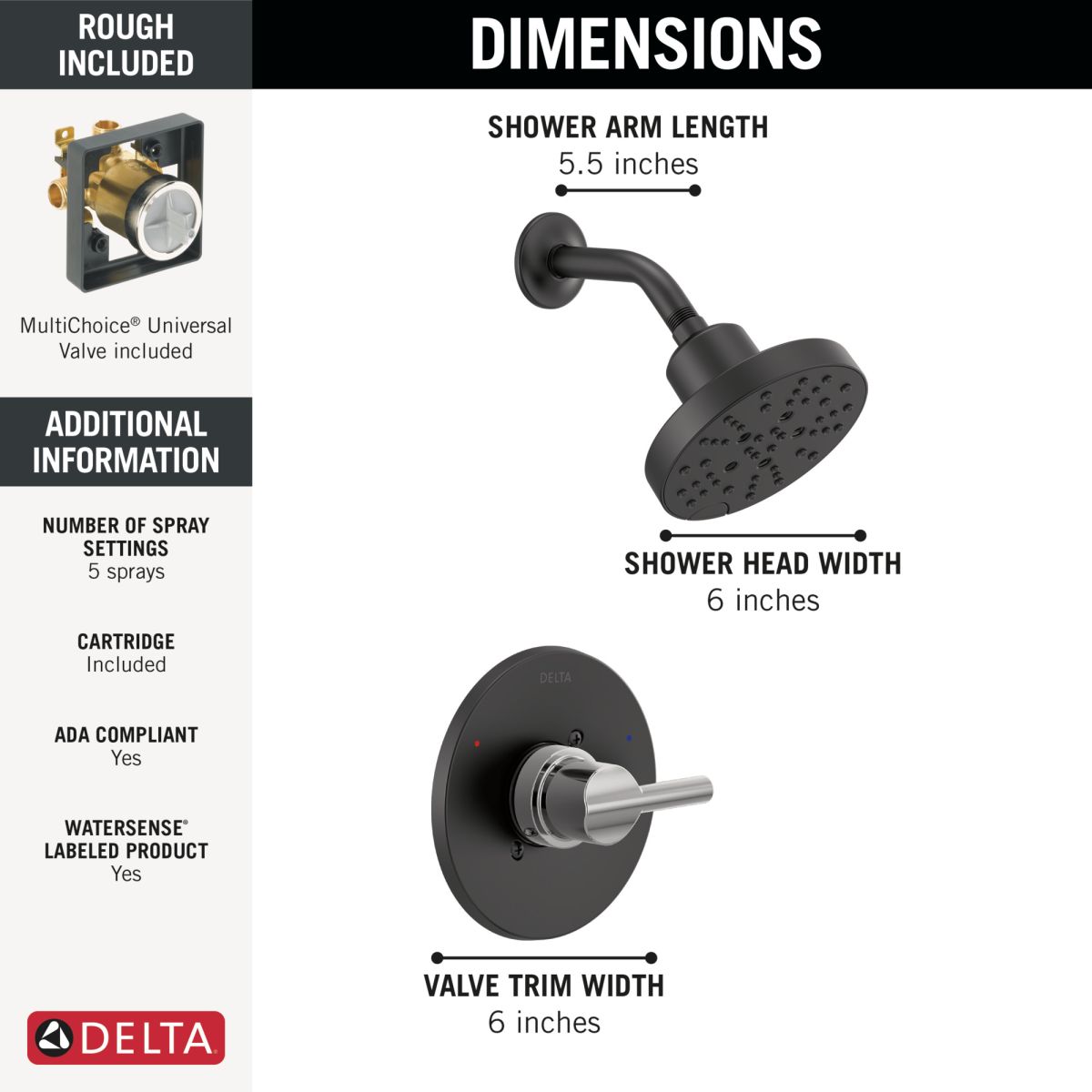DELTA Nicoli Monitor 14 Series H2Okinetic Shower — Matte Black / Chrome