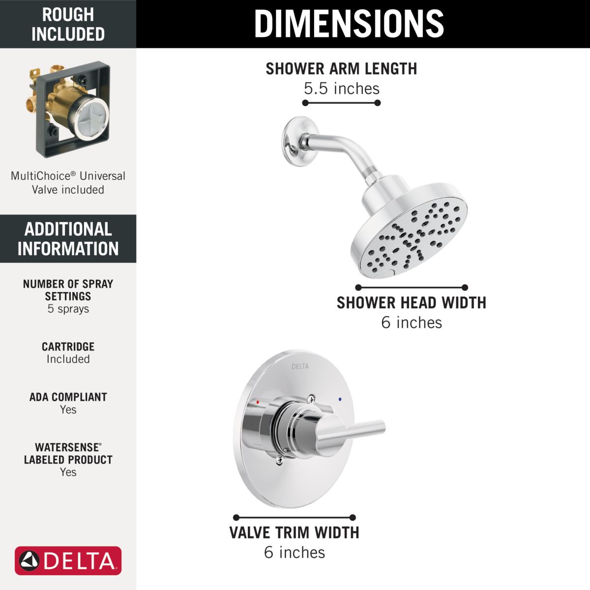 DELTA Nicoli Monitor 14 Series H2Okinetic Shower — Chrome