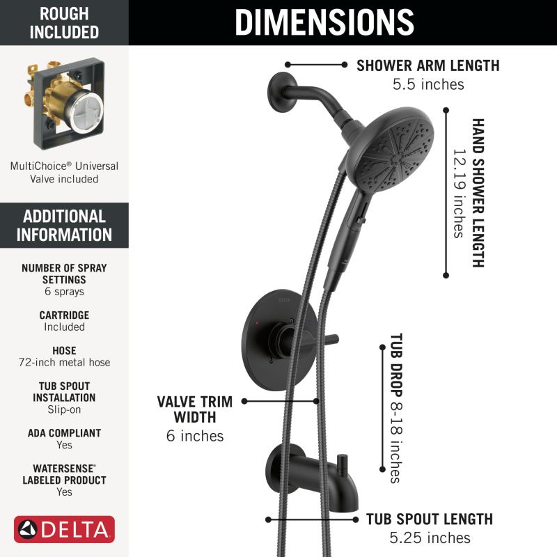 DELTA Nicoli Monitor 14 Series Tub and Shower with SureDock Hand Shower — Matte Black