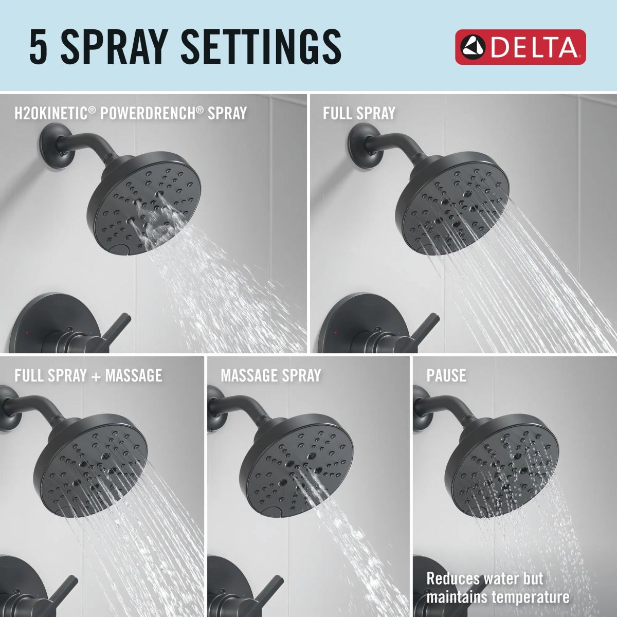 DELTA Nicoli Monitor 14 Series H2Okinetic Tub and Shower — Matte Black
