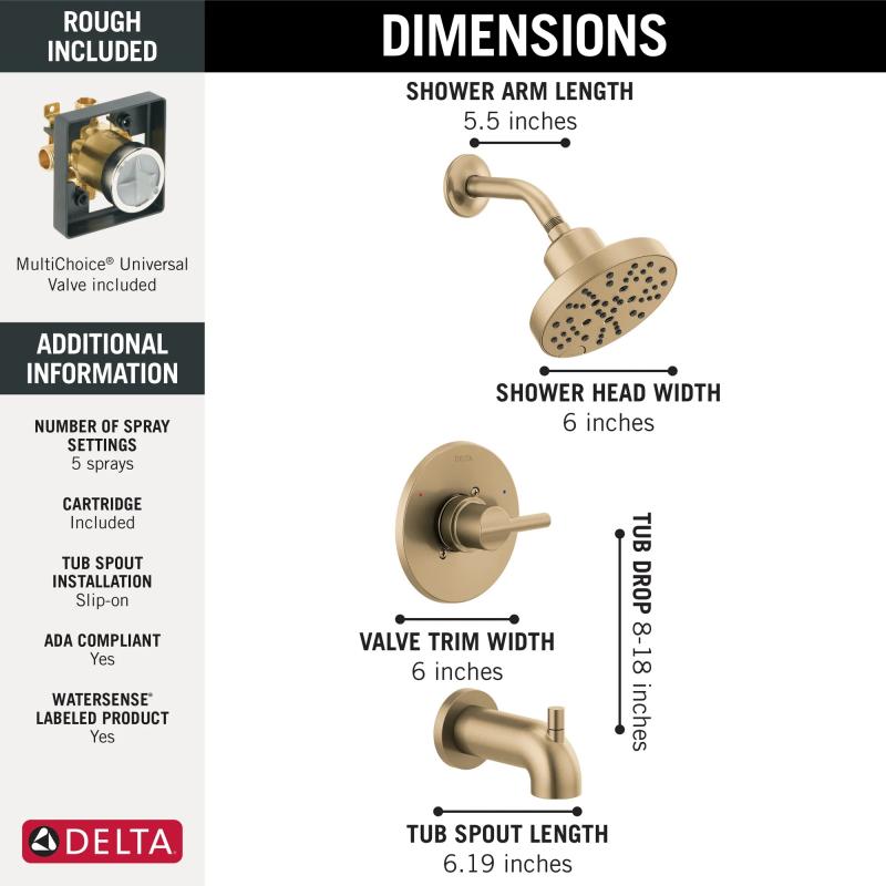 DELTA Nicoli Monitor 14 Series H2Okinetic Tub and Shower — Champagne Bronze