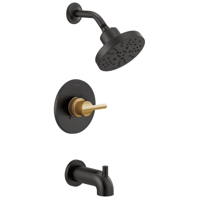 DELTA Nicoli Monitor 14 Series H2Okinetic Tub and Shower — Matte Black / Champagne Bronze