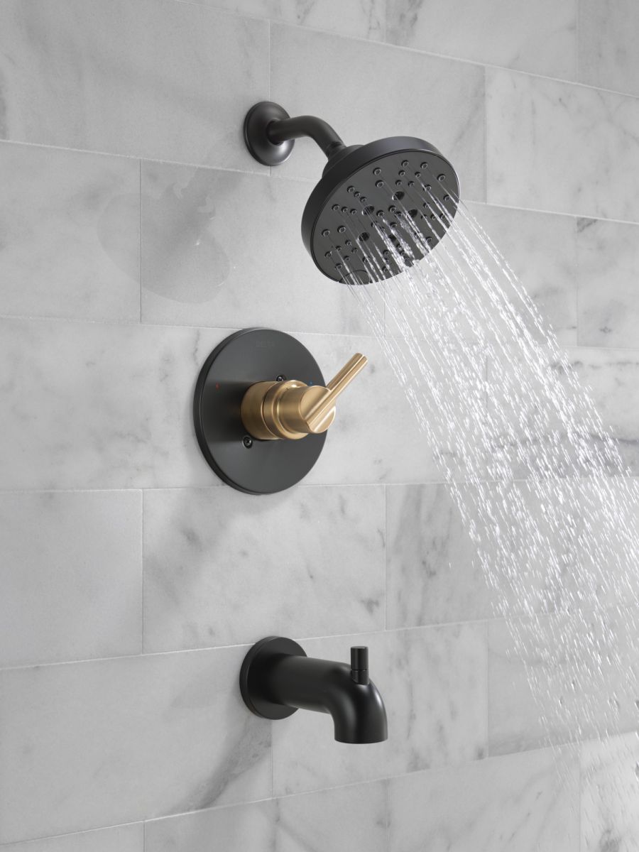 DELTA Nicoli Monitor 14 Series H2Okinetic Tub and Shower — Matte Black / Champagne Bronze