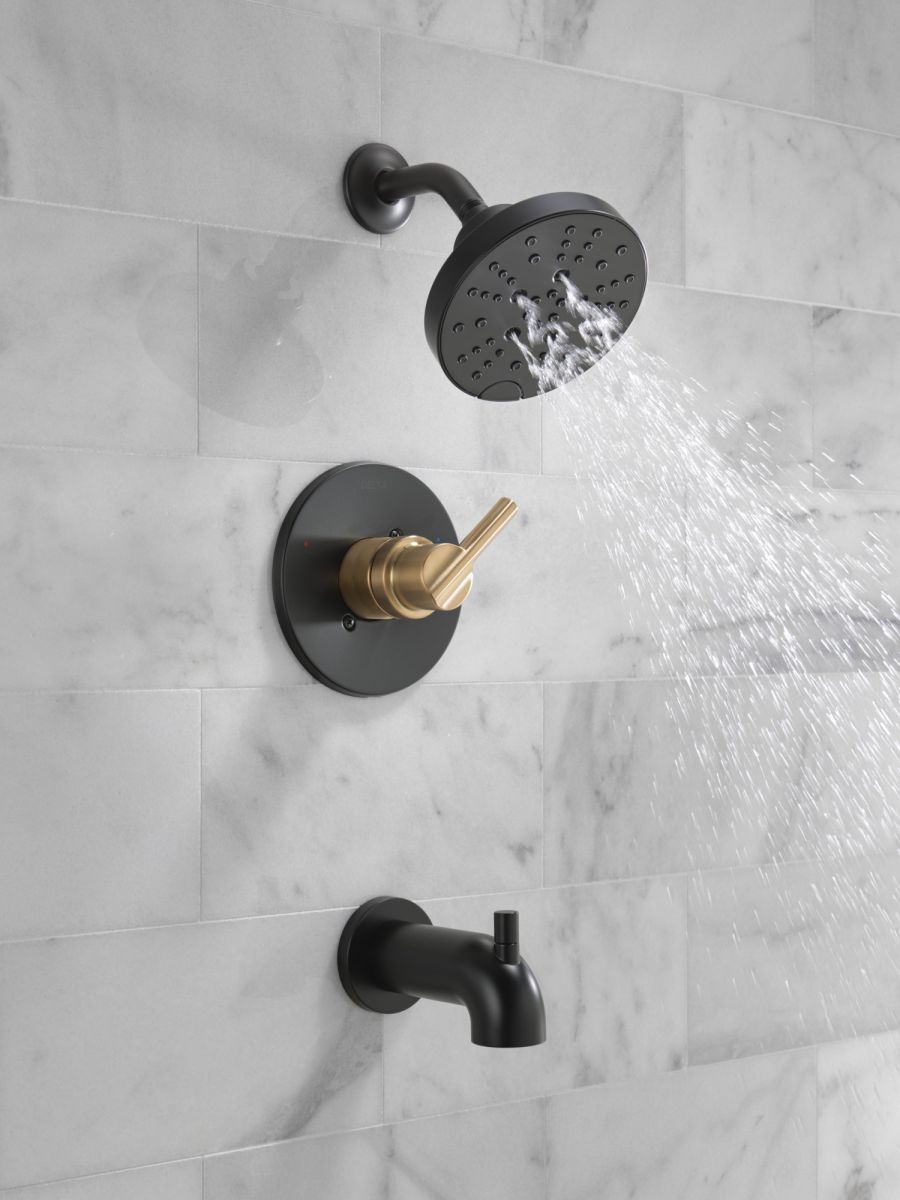 DELTA Nicoli Monitor 14 Series H2Okinetic Tub and Shower — Matte Black / Champagne Bronze