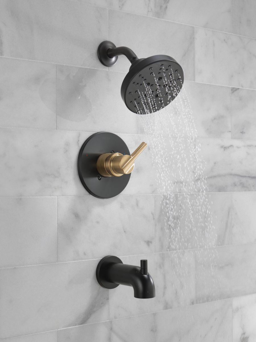DELTA Nicoli Monitor 14 Series H2Okinetic Tub and Shower — Matte Black / Champagne Bronze