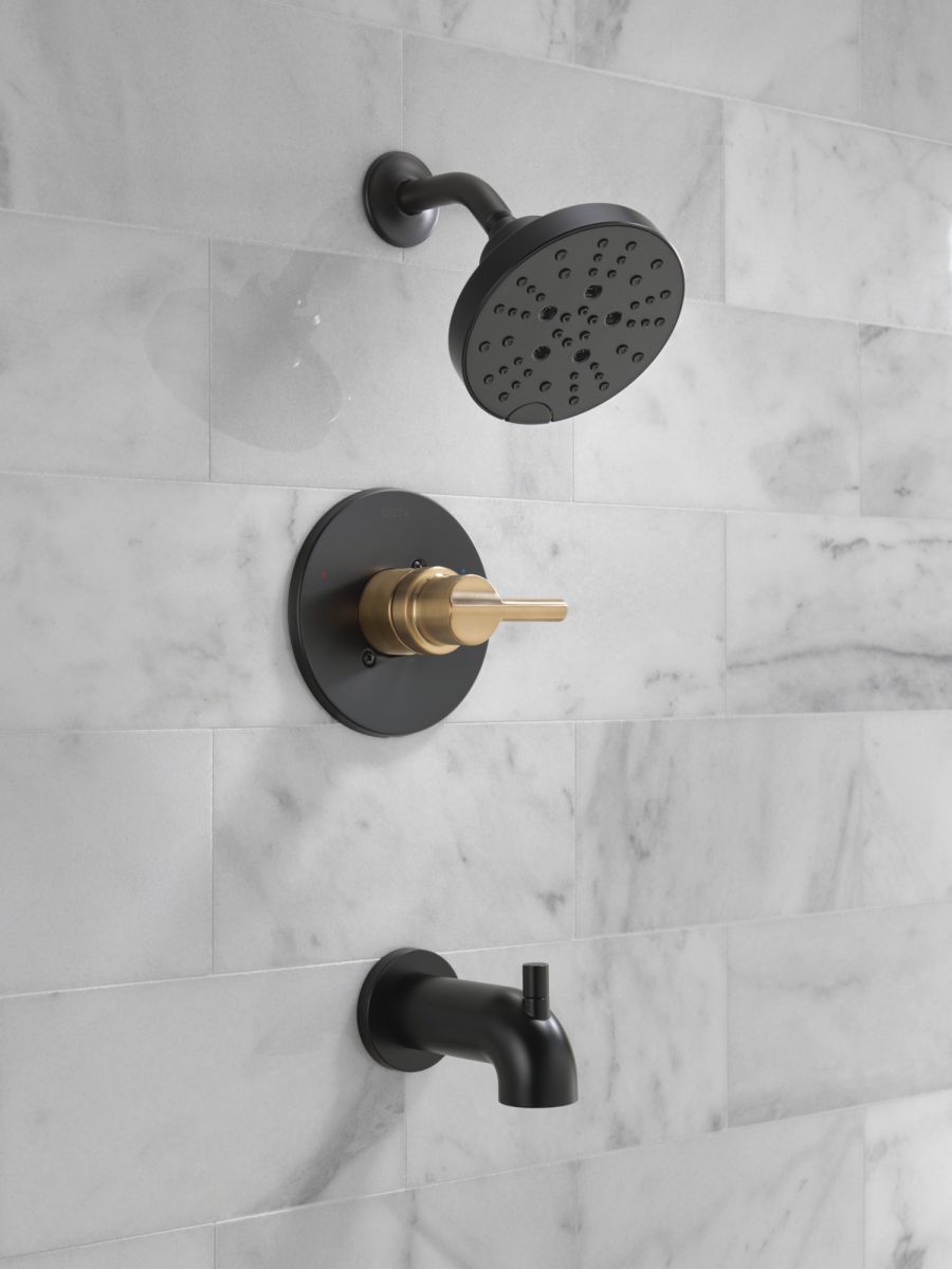 DELTA Nicoli Monitor 14 Series H2Okinetic Tub and Shower — Matte Black / Champagne Bronze