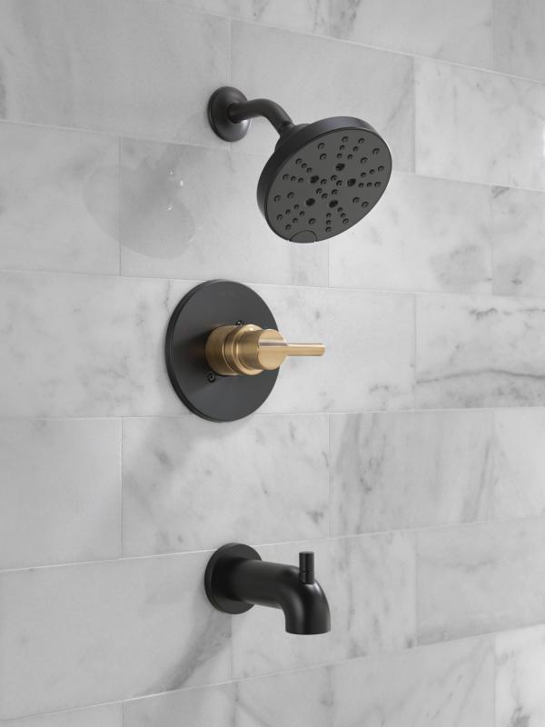 DELTA Nicoli Monitor 14 Series H2Okinetic Tub and Shower — Matte Black / Champagne Bronze