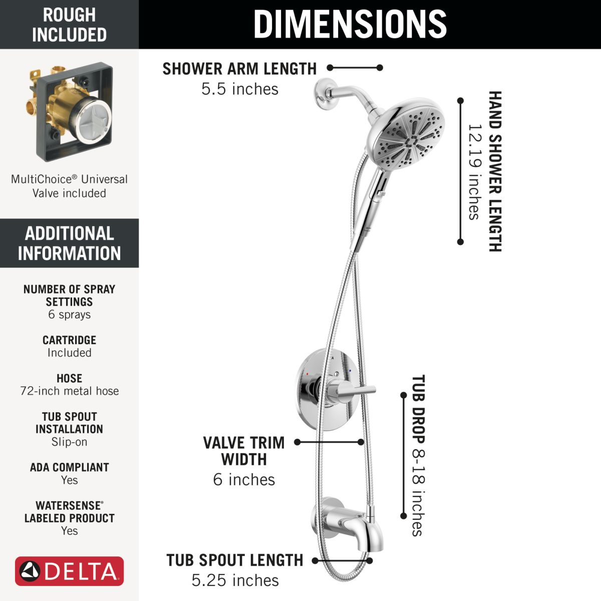 DELTA Nicoli Monitor 14 Series Tub and Shower with SureDock Hand Shower — Chrome