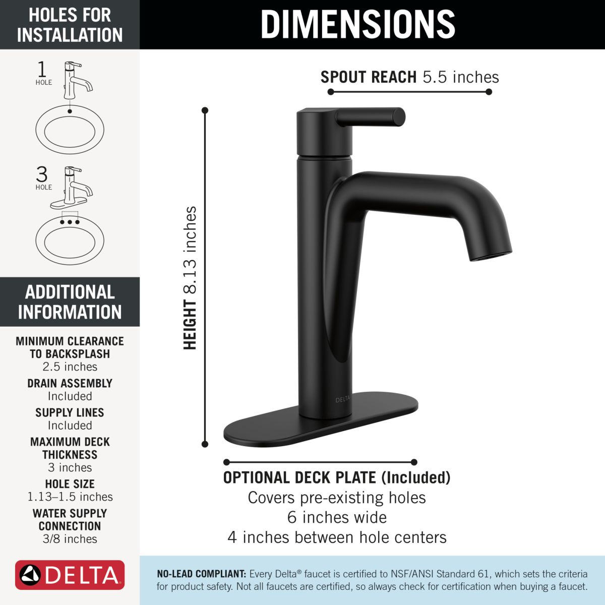 DELTA Nicoli Single Handle Bathroom Faucet — Matte Black