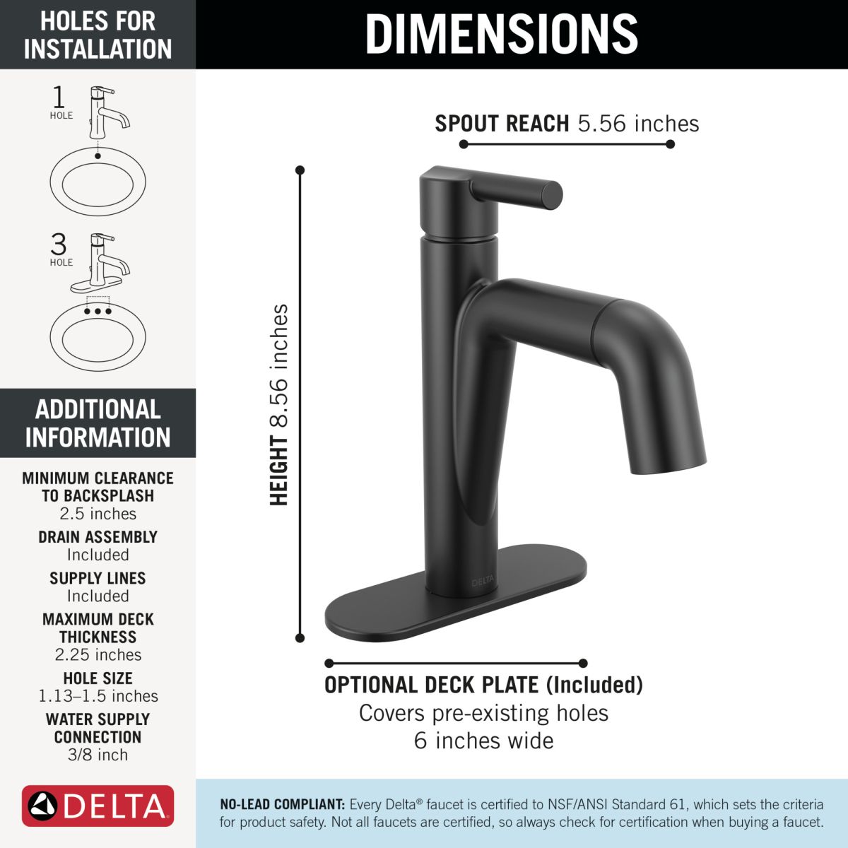 DELTA Nicoli Single Handle Pull-Down Bathroom Faucet — Matte Black