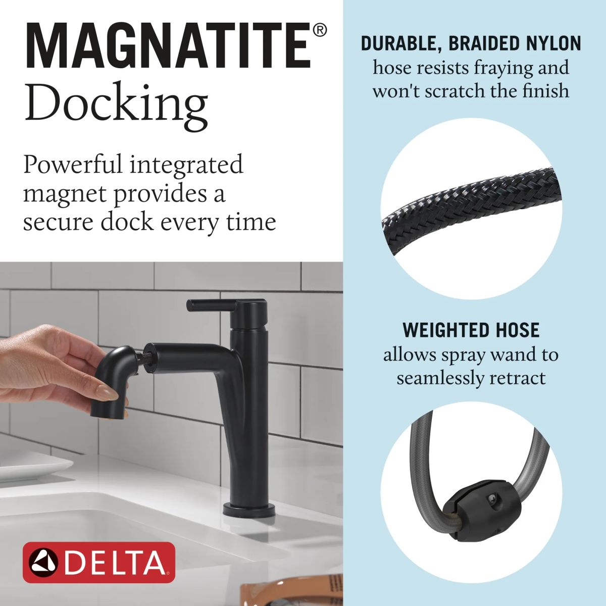 DELTA Nicoli Single Handle Pull-Down Bathroom Faucet — Matte Black