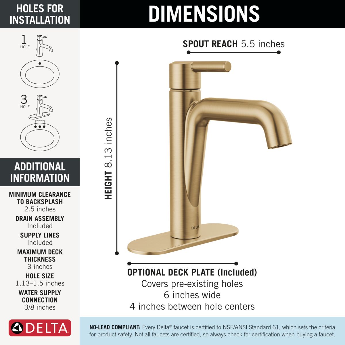 DELTA Nicoli Single Handle Bathroom Faucet — Champagne Bronze