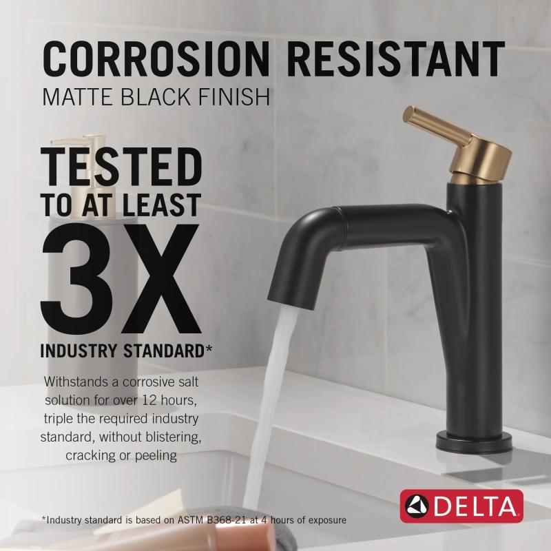 DELTA Nicoli Single Handle Pull-Down Bathroom Faucet — Matte Black / Champagne Bronze