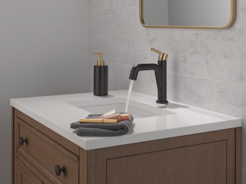 DELTA Nicoli Single Handle Pull-Down Bathroom Faucet — Matte Black / Champagne Bronze