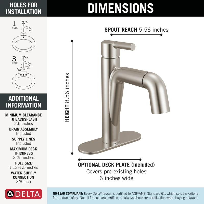 DELTA Nicoli Single Handle Pull-Down Bathroom Faucet — Stainless