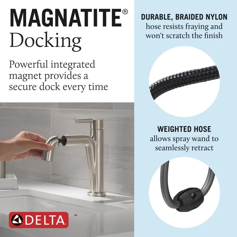 DELTA Nicoli Single Handle Pull-Down Bathroom Faucet — Stainless