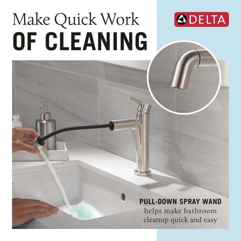 DELTA Nicoli Single Handle Pull-Down Bathroom Faucet — Stainless