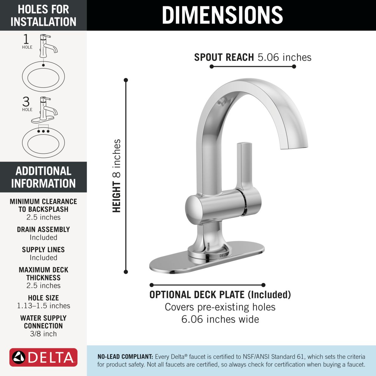 DELTA Albion  Single Handle Bathroom Faucet — Chrome