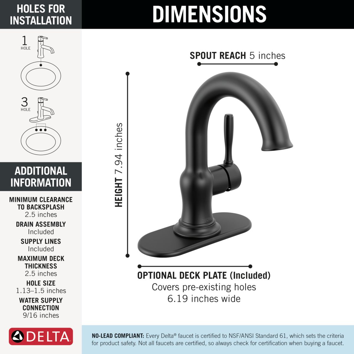 DELTA Roe Single Handle Bathroom Faucet — Matte Black