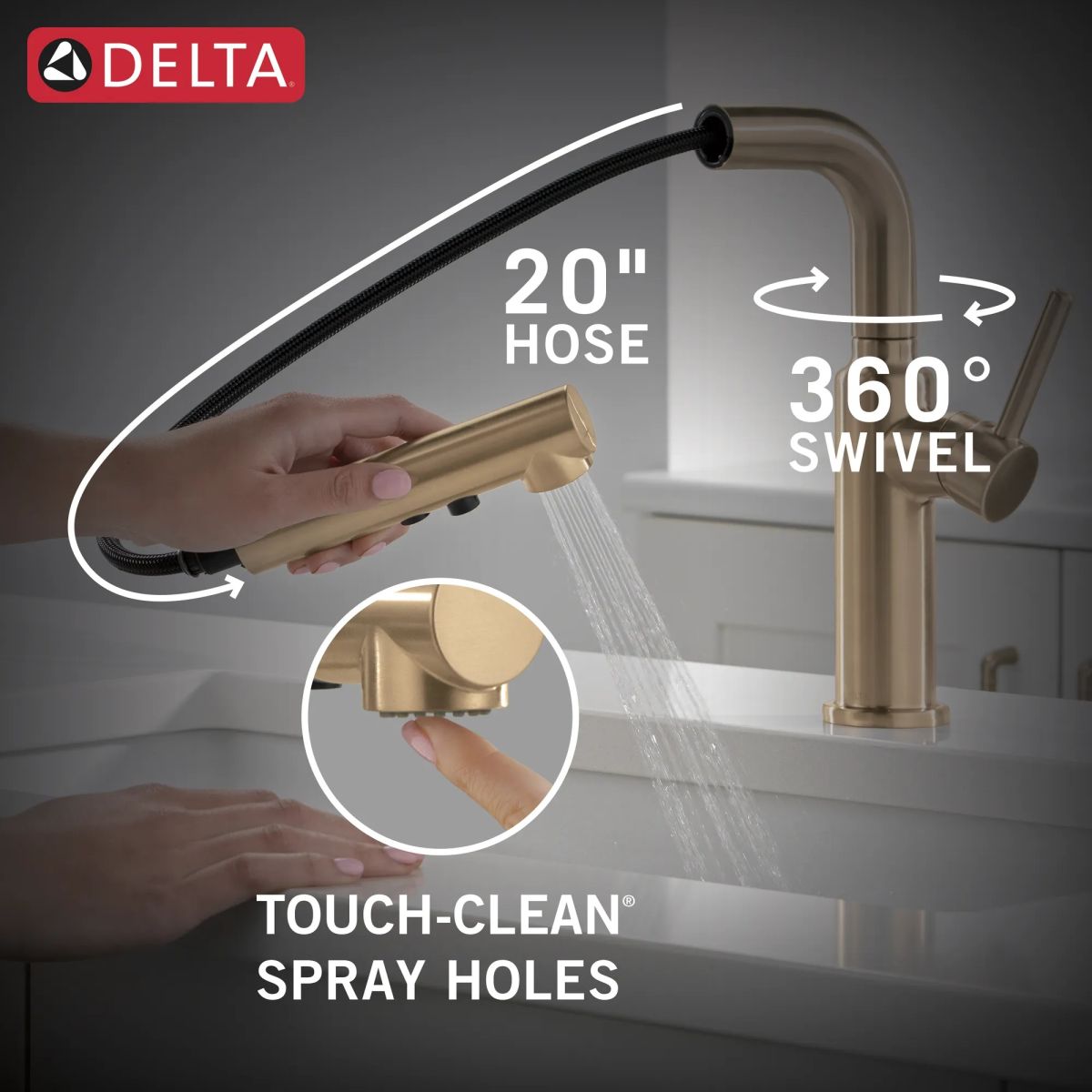 DELTA Daneri Single Handle Pull-Out Kitchen Faucet — Champagne Bronze
