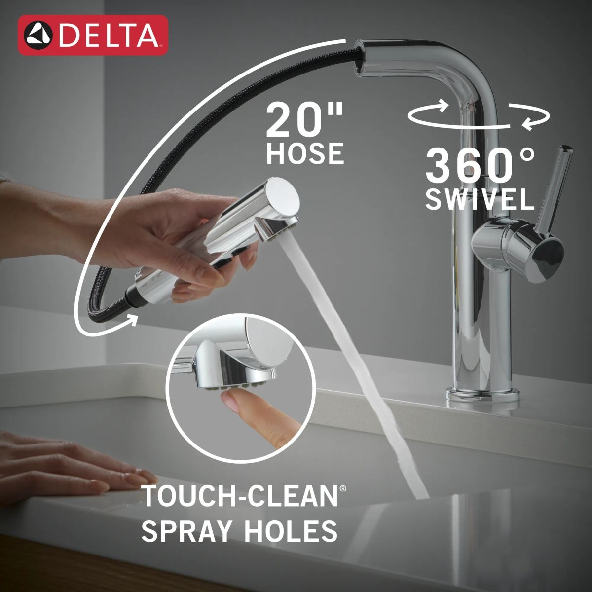 DELTA Daneri Single Handle Pull-Out Kitchen Faucet — Chrome