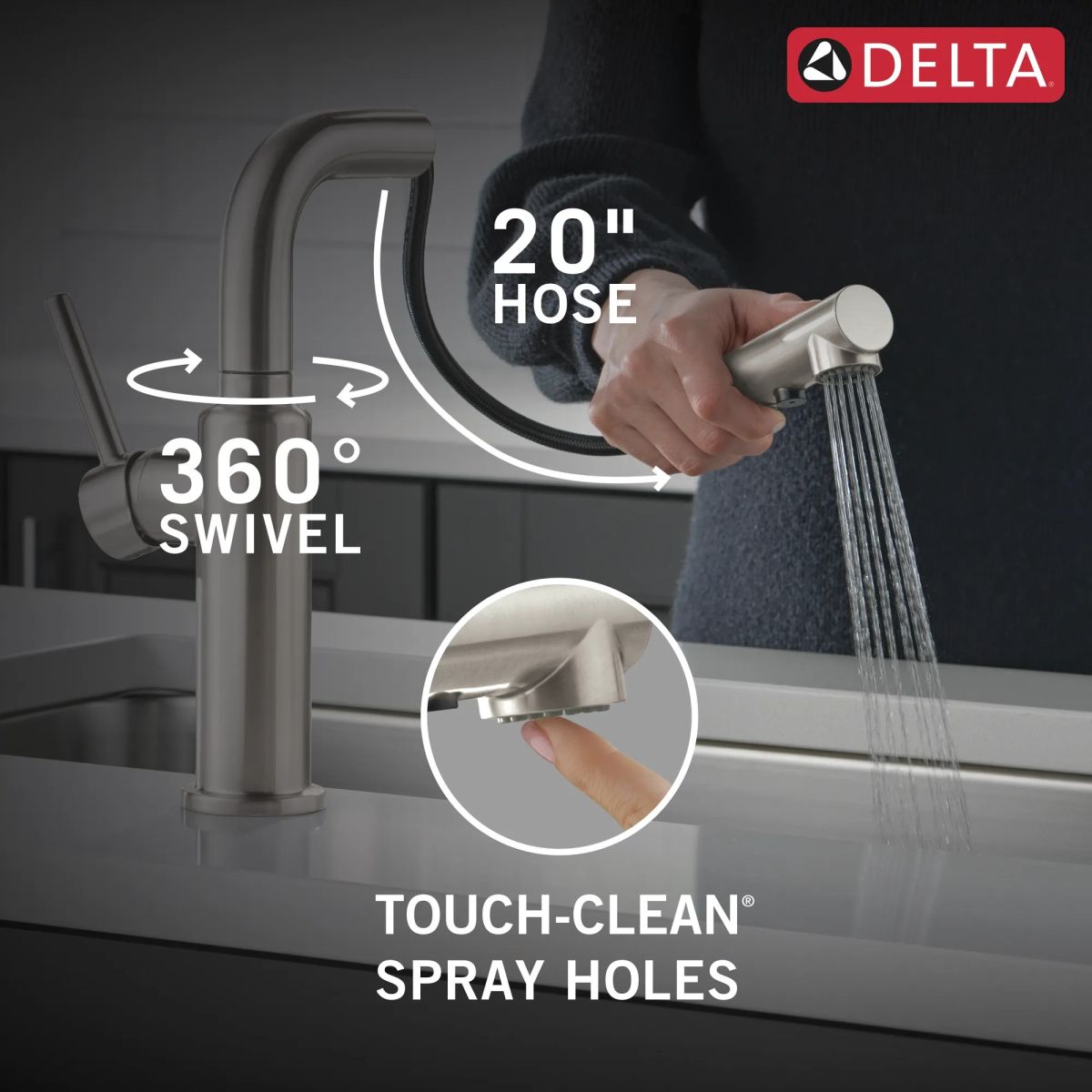 DELTA Daneri Single Handle Pull-Out Kitchen Faucet — Stainless