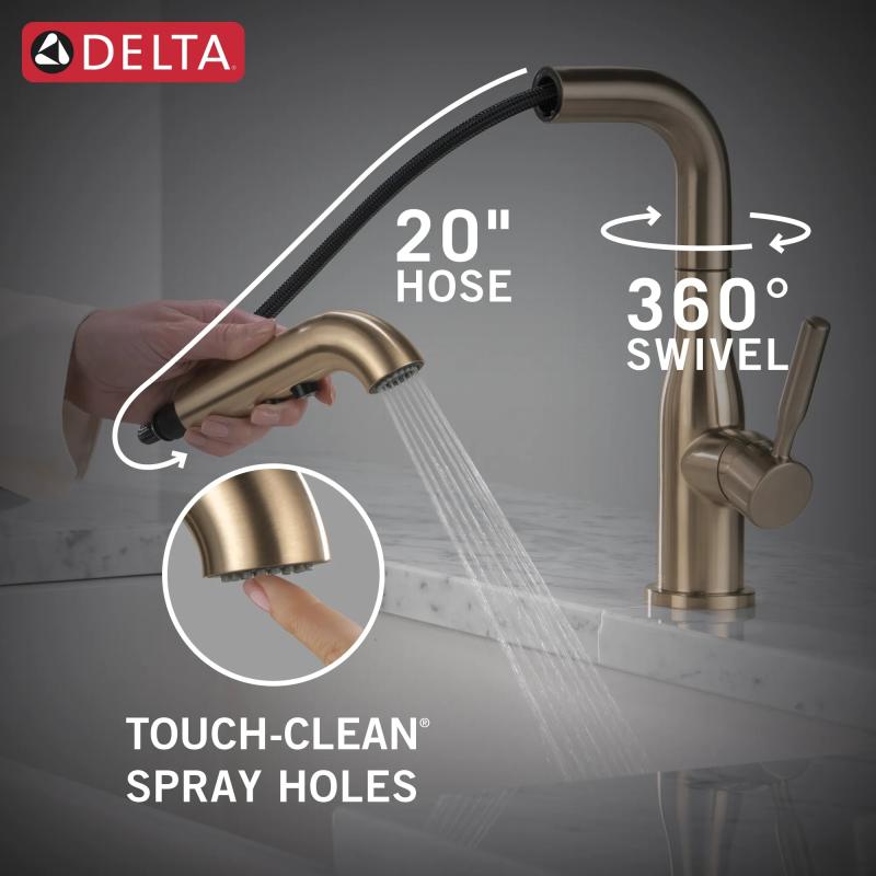 DELTA Almari Single Handle Pull-Out Kitchen Faucet — Champagne Bronze