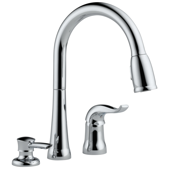 DELTA Kate Single Handle Pull-Down Kitchen Faucet with Soap Dispenser — Chrome