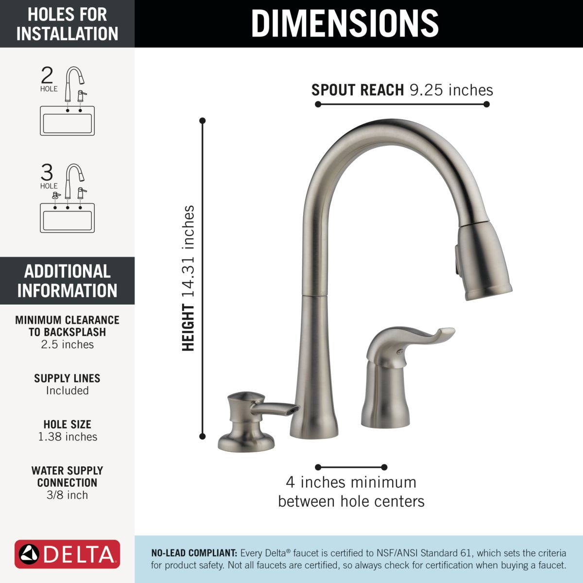 DELTA Kate Single Handle Pull-Down Kitchen Faucet with Soap Dispenser — Stainless