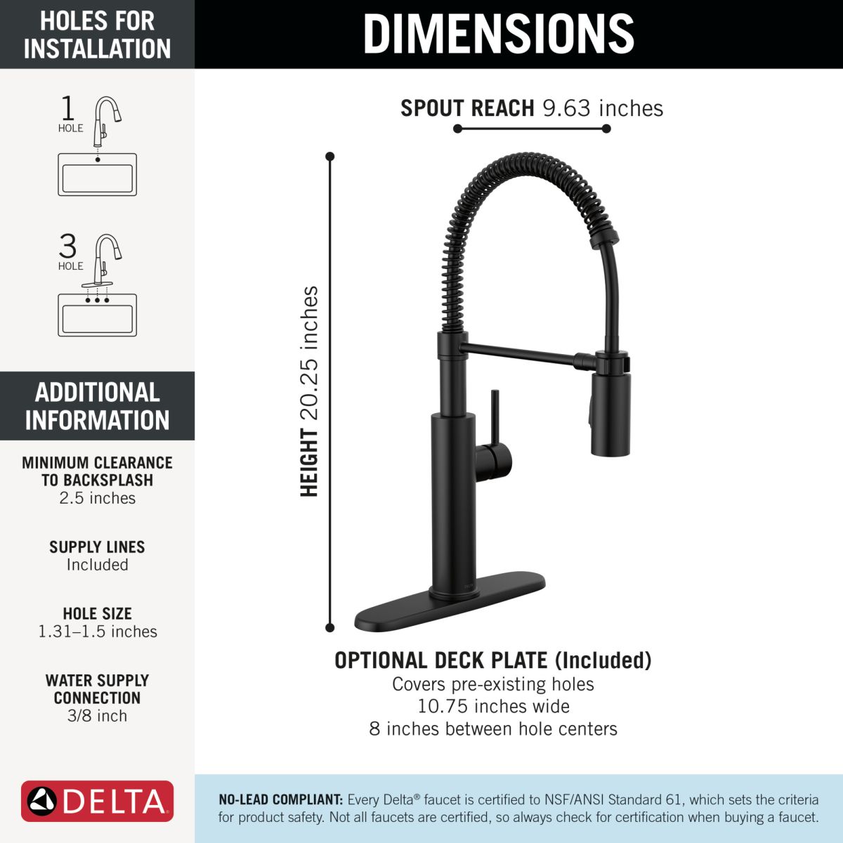 DELTA Antoni Single-Handle Pull-Down Spring Kitchen Faucet — Matte Black