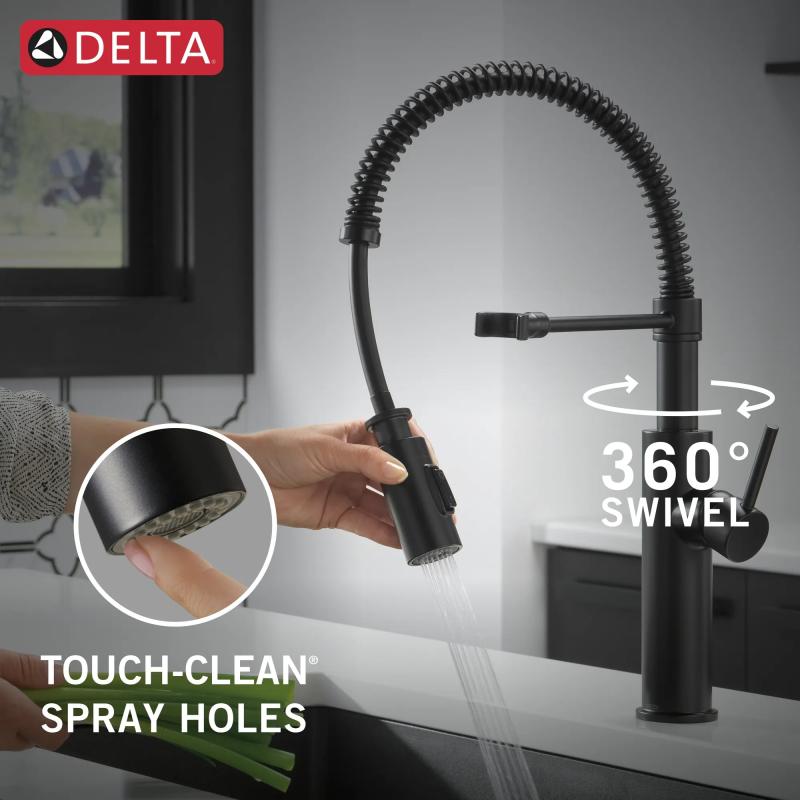 DELTA Antoni Single-Handle Pull-Down Spring Kitchen Faucet — Matte Black