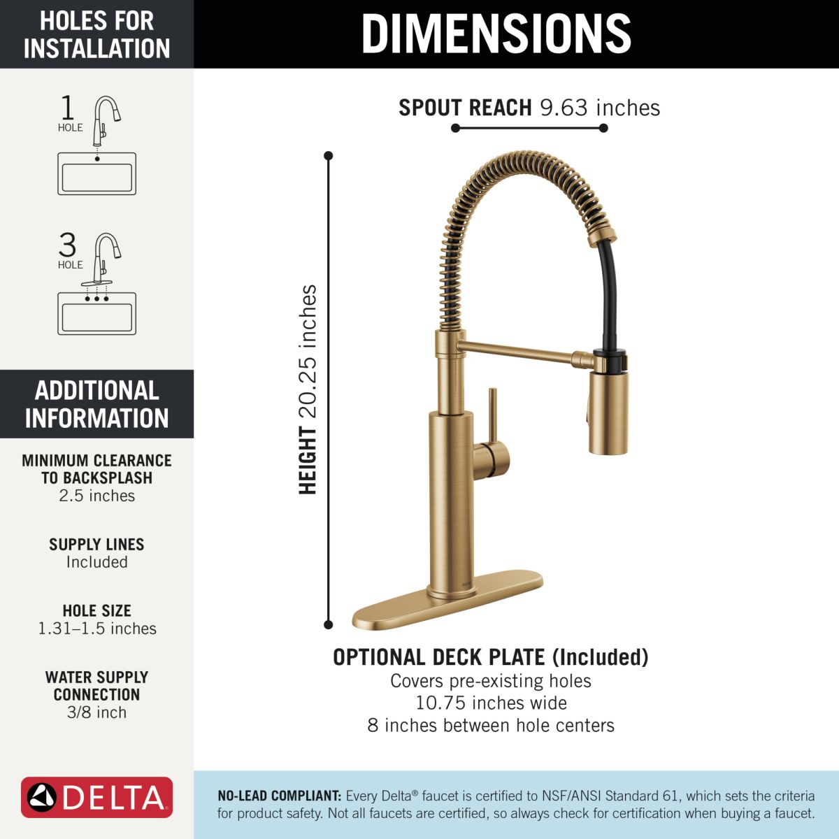 DELTA Antoni Single-Handle Pull-Down Spring Kitchen Faucet — Champagne Bronze