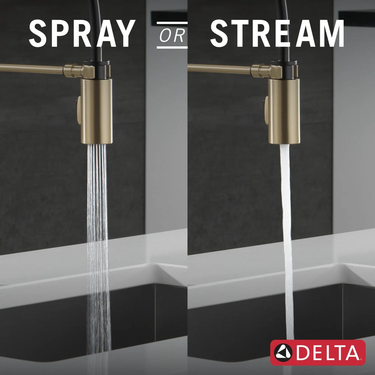DELTA Antoni Single-Handle Pull-Down Spring Kitchen Faucet — Champagne Bronze