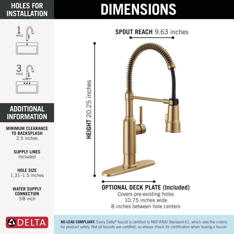 DELTA Theodora Single-Handle Pull-Down Spring Kitchen Faucet — Champagne Bronze