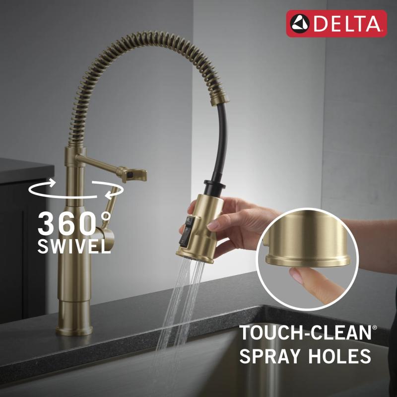DELTA Theodora Single-Handle Pull-Down Spring Kitchen Faucet — Champagne Bronze