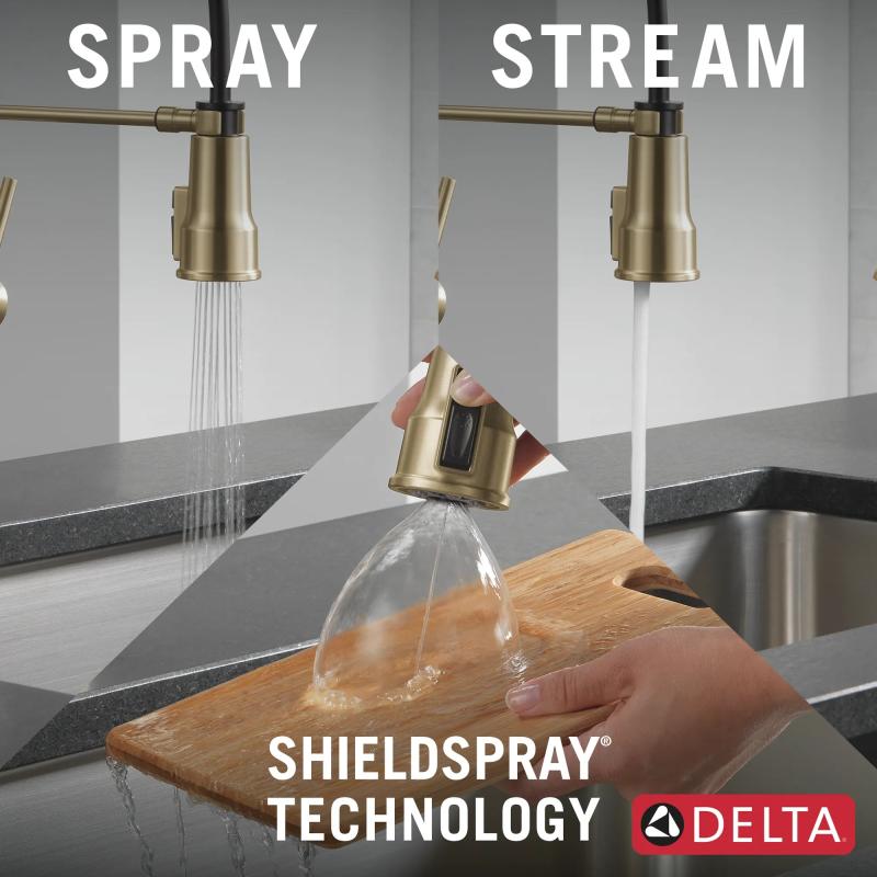 DELTA Theodora Single-Handle Pull-Down Spring Kitchen Faucet — Champagne Bronze