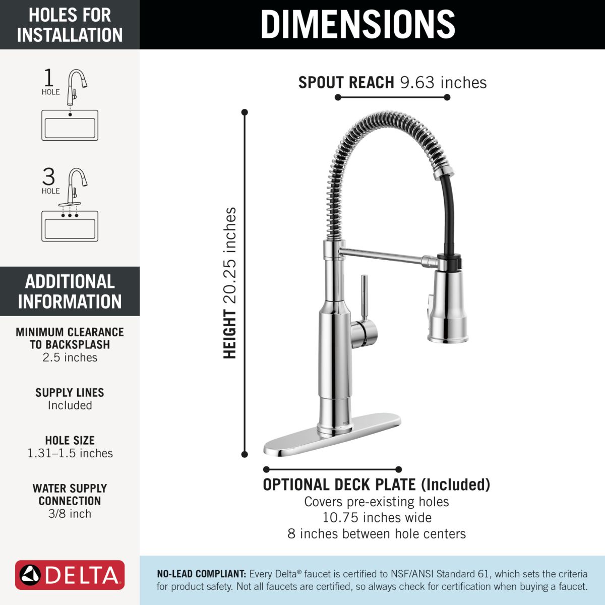 DELTA Theodora Single-Handle Pull-Down Spring Kitchen Faucet — Chrome