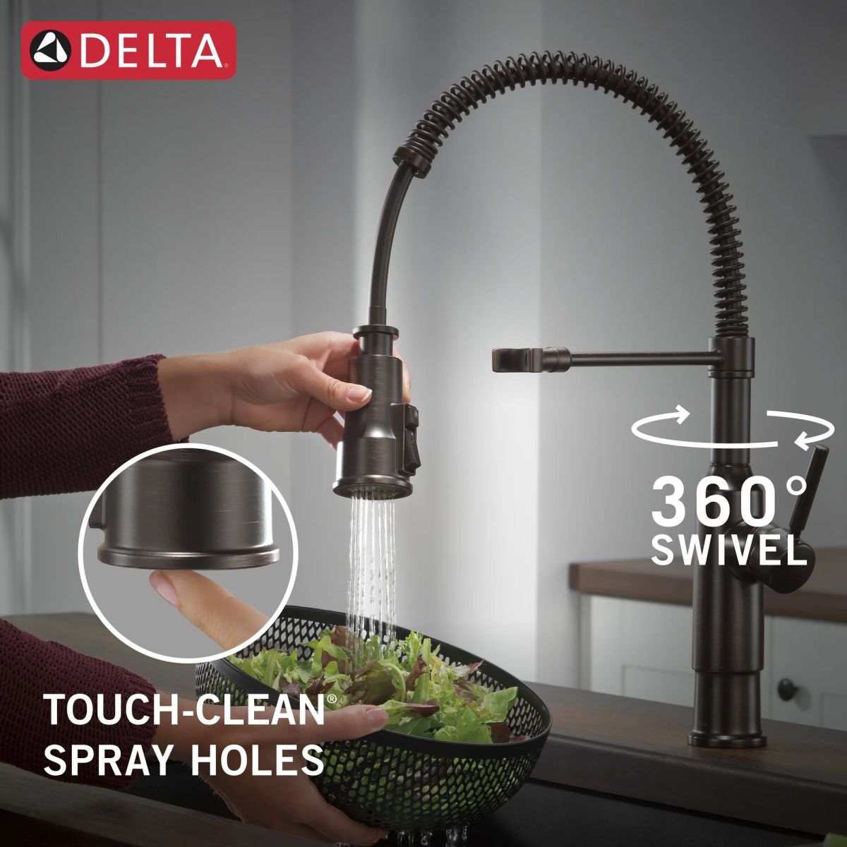 DELTA Theodora Single-Handle Pull-Down Spring Kitchen Faucet — Venetian Bronze