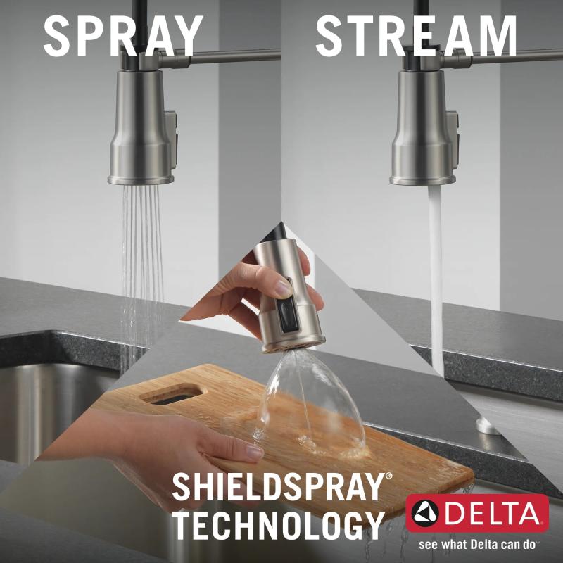DELTA Theodora Single-Handle Pull-Down Spring Kitchen Faucet — Spotshield Stainless