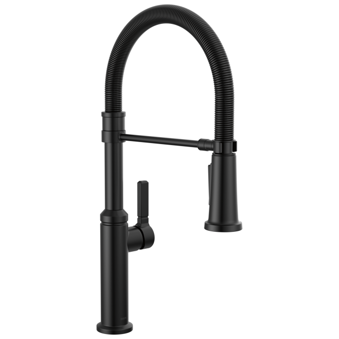 DELTA Rhett Single Handle Pull-Down Spring Kitchen Faucet — Matte Black