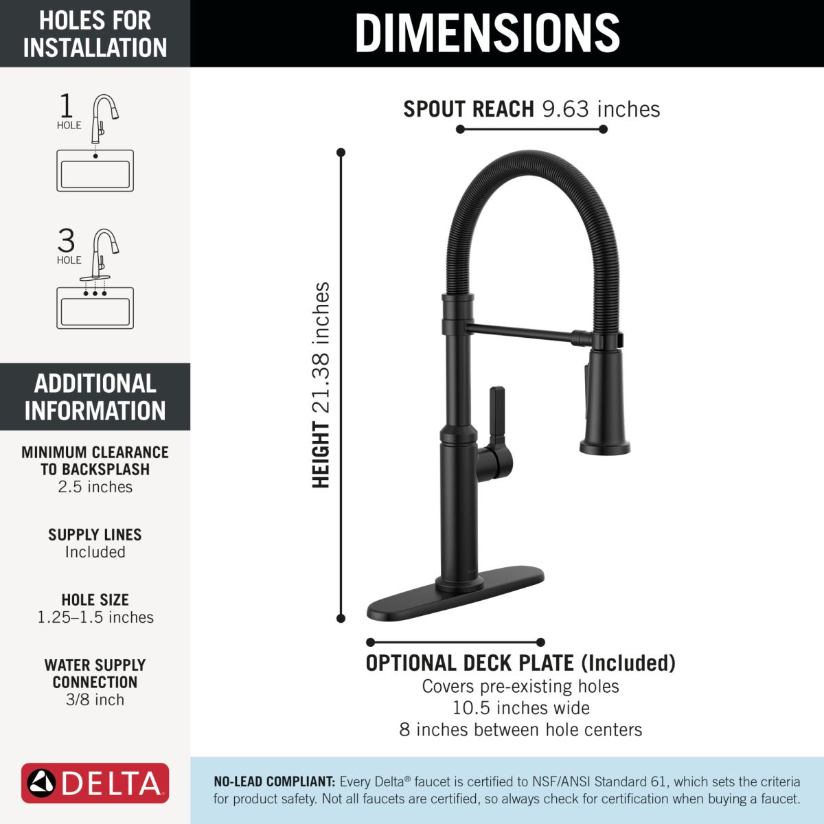 DELTA Rhett Single Handle Pull-Down Spring Kitchen Faucet — Matte Black