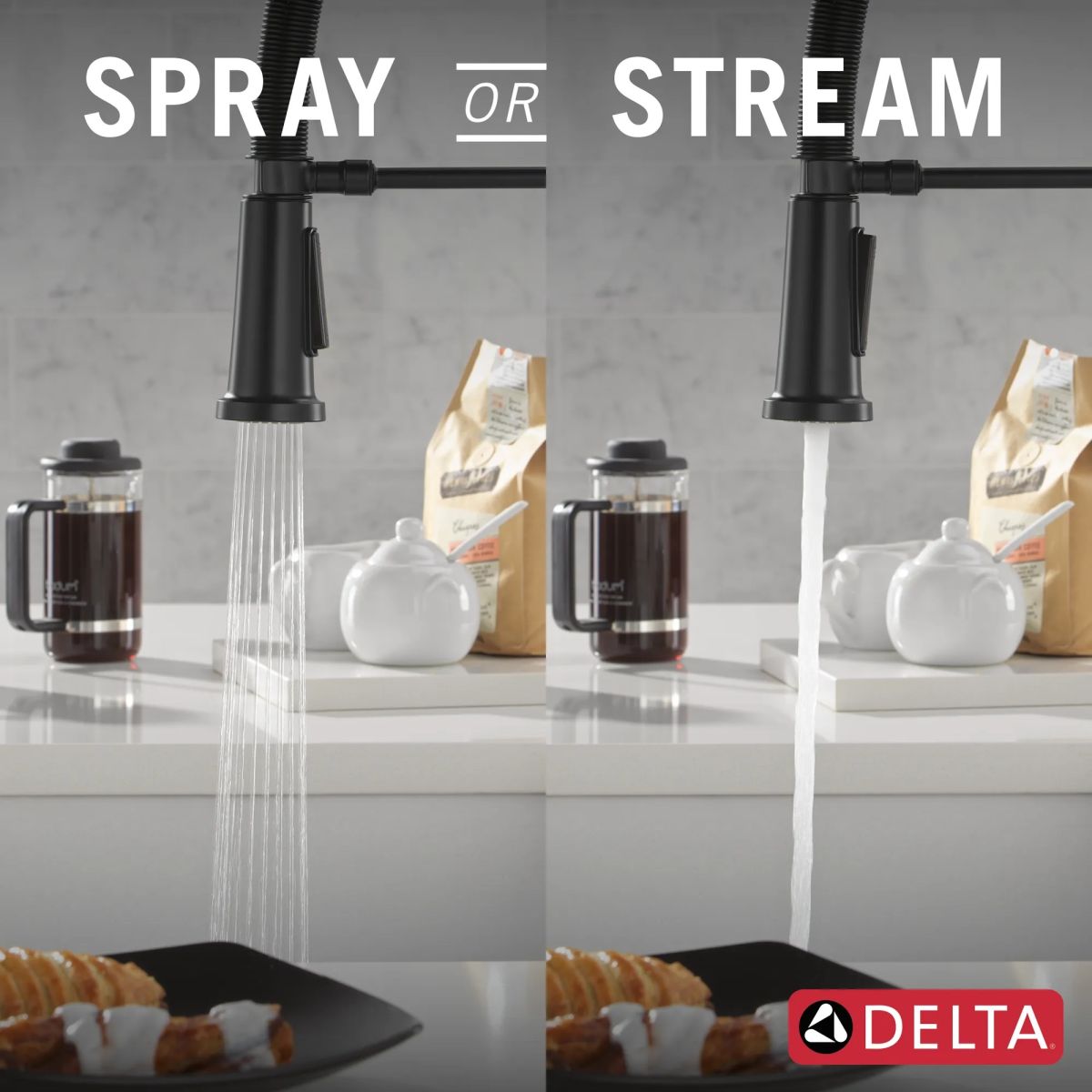 DELTA Rhett Single Handle Pull-Down Spring Kitchen Faucet — Matte Black