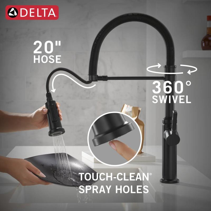 DELTA Rhett Single Handle Pull-Down Spring Kitchen Faucet — Matte Black
